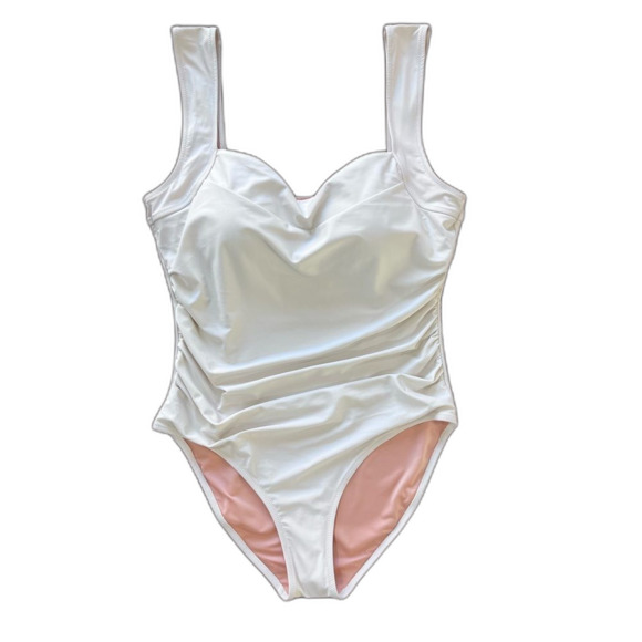 J.Crew Ruched Squareneck One-Piece Swimsuit NWT Women’s 16 Natural Full Coverage - Picture 2 of 9